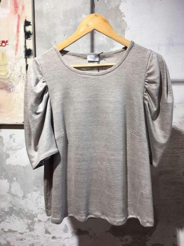 Bluse mit Volumenärmel Hanfleinen