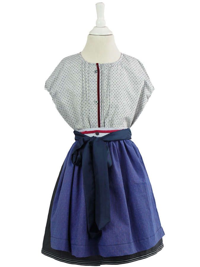 Kinder Baumwoll - Dirndl mit Punkten, grau / mittelblau